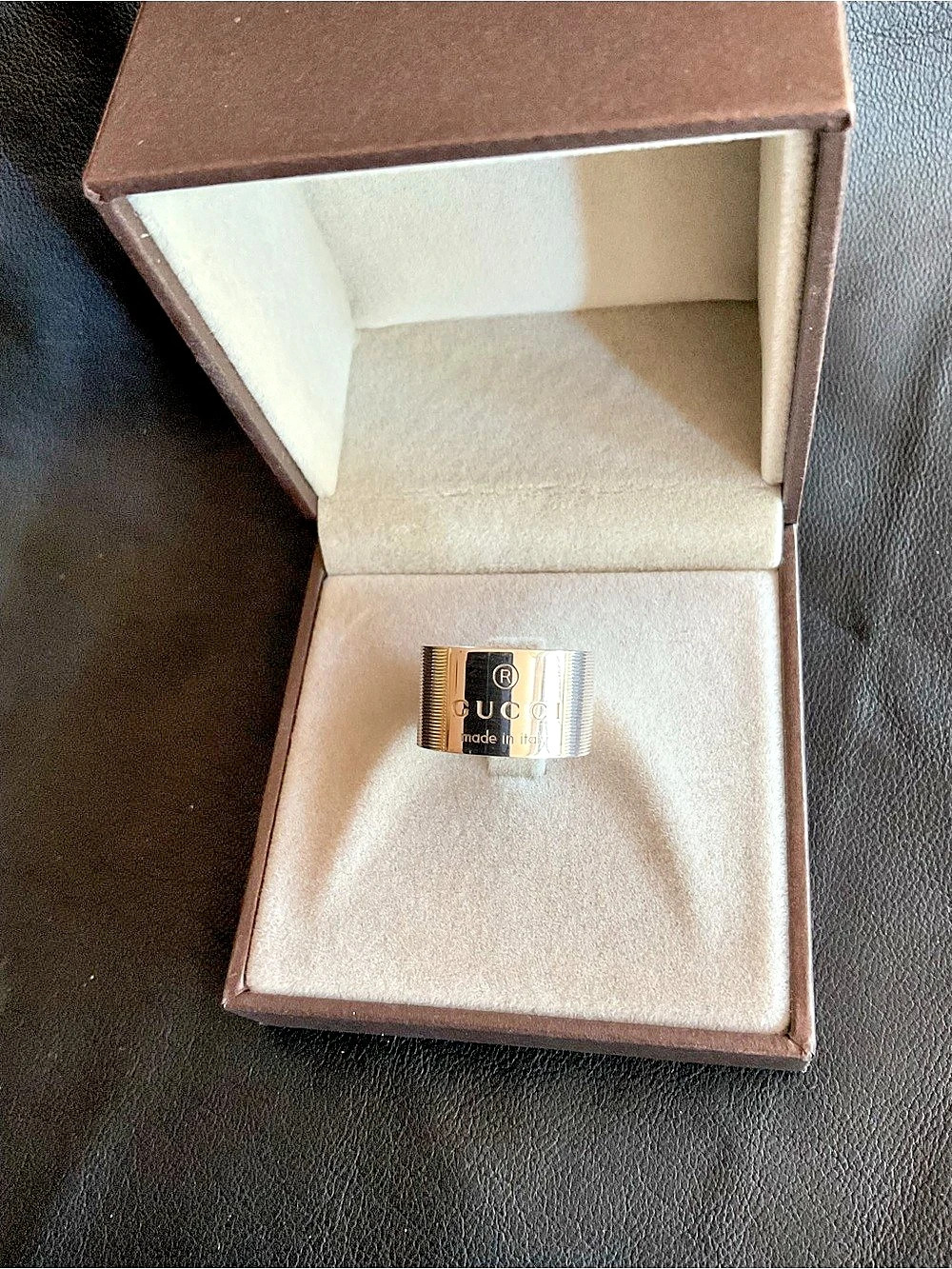 Gucci Trademark Wide Band Ring Silver